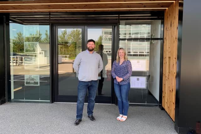 Orb’s Alan Wallace and new recruit Gillian Nimmo at the firm’s office in Edinburgh Park. Picture: contributed.