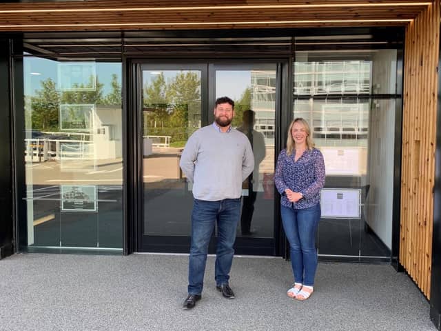Orb’s Alan Wallace and new recruit Gillian Nimmo at the firm’s office in Edinburgh Park. Picture: contributed.