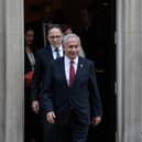 Israel's prime minister Benjamin Netanyahu leaves 10 Downing Street after meeting Britain's Prime Minister, Rishi Sunak.