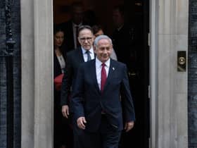 Israel's prime minister Benjamin Netanyahu leaves 10 Downing Street after meeting Britain's Prime Minister, Rishi Sunak.