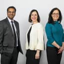 Claudia Cavalluzzo, executive director at Converge, and Converge Challenge winners from 2021 and 2020 respectively (Mallik Chityala of Fitabeo Therapeutics and Genevieve Patenaude of Earth Blox).