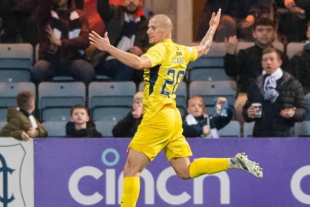 Ross County's Harry Clarke celebrates scoring against Dundee at Dens Park in October (Photo by Mark Scates / SNS Group)