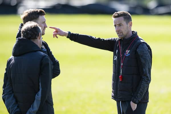 Steven MacLean takes charge during a St Johnstone training session at McDiarmid Park on Wednesday. (Photo by Mark Scates / SNS Group)