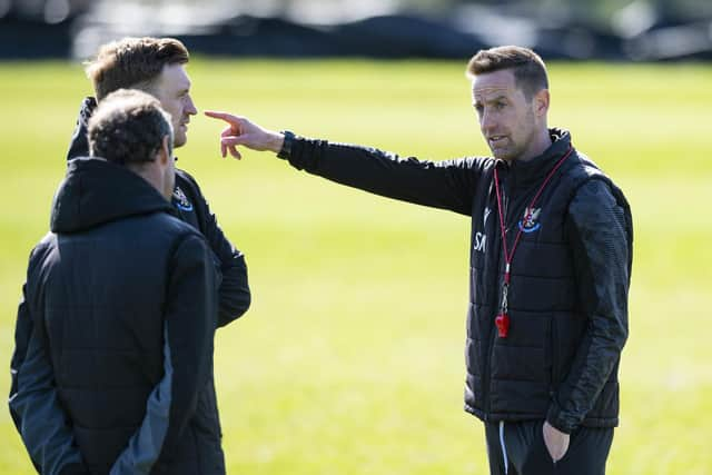 Steven MacLean takes charge during a St Johnstone training session at McDiarmid Park on Wednesday. (Photo by Mark Scates / SNS Group)