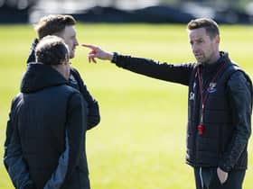 Steven MacLean takes charge during a St Johnstone training session at McDiarmid Park on Wednesday. (Photo by Mark Scates / SNS Group)