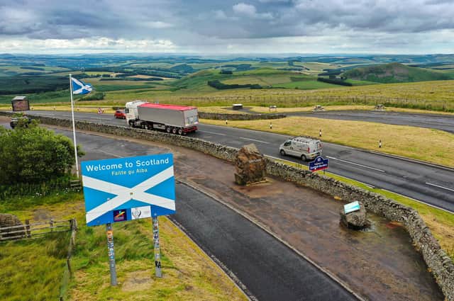 Freight crossing the border between Scotland and England at Carter Bar.