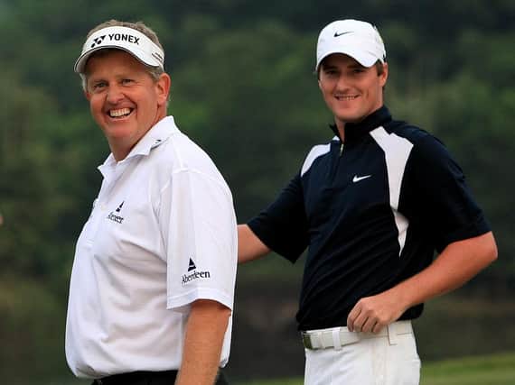 Colin Montgomerie and Marc Warren celebrate after landing Scotland's first success in the World Cup at the Mission Hills Resort in Shenzhen, China, in 2007. Picture: Richard Heathcote/Getty Images.