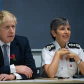 Prime Minister Boris Johnson and Police Commissioner Cressida Dick during a visit to Metropolitan Police training college in Hendon in 2019. Picture: Aaron Chown - WPA Pool/Getty Images