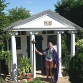 Tony - or should that be Emperor Tony - in front of his SHED OF THE YEAR 2007 - the first ever winner of the competition
The Roman Temple is a Folly. All the best stately homes can look across their estate and see a temple in the distance. It's just that this one is a bit nearer to the house, that's all !