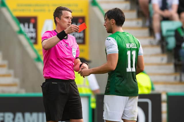 Joe Newell is sent off.