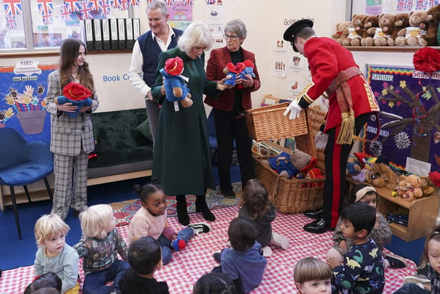 Bonneville, who plays Mr Brown, read Bond’s story “Paddington Takes a Bath” to the children, echoing the way their bears had all needed a clean before arriving at the nursery.