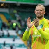 Celtic's Kasper Schmeichel at full time after the 4-0 win over Kilmarnock. (Photo by Craig Foy / SNS Group)
