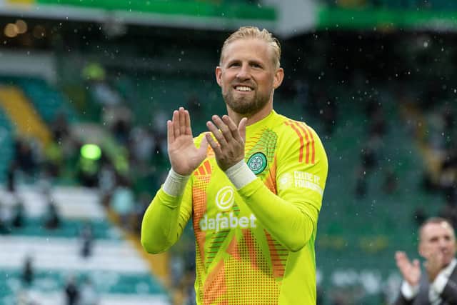 Celtic's Kasper Schmeichel at full time after the 4-0 win over Kilmarnock. (Photo by Craig Foy / SNS Group)