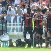 Bologna full-back Aaron Hickey celebrates after scoring against Lazio. Picture: SNS