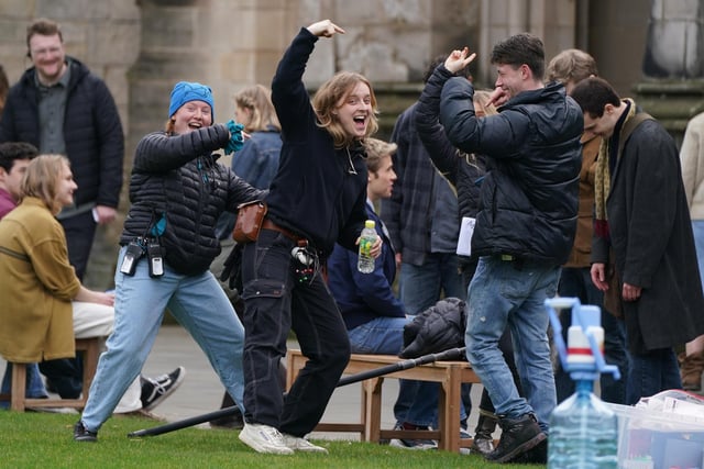 Cast and crew members on set as they film scenes for the next season of The Crown in St Andrews