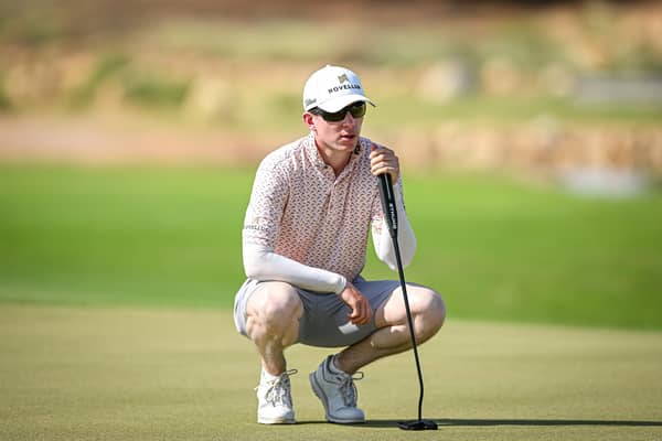 Euan Walker lines up a putt during the Abu Dhabi Challenge at Al Ain Equestrian, Shooting and Golf Club in the United Arab Emirates. Picture: Octavio Passos/Getty Images.