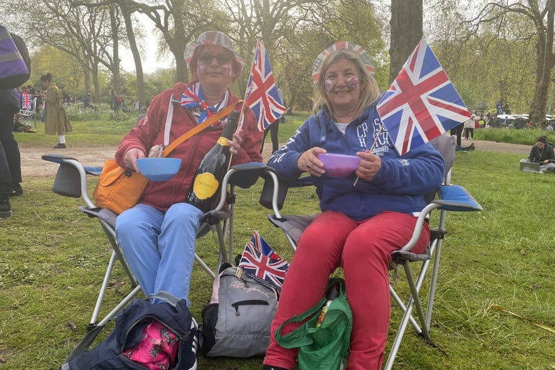 Denise Maddox (right) and her daughter Louise Maddox on The Mall in London, ahead of the coronation of King Charles III and Queen Camilla on Saturday.