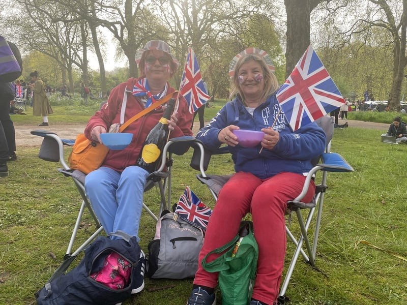 Denise Maddox (right) and her daughter Louise Maddox on The Mall in London, ahead of the coronation of King Charles III and Queen Camilla on Saturday.
