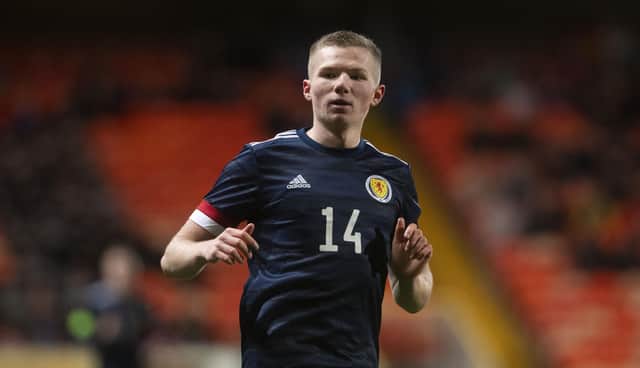 Stephen Kelly put Scotland Under-21s ahead against Denmark.