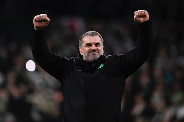 Celtic manager Ange Postecoglou laps up the atmosphere after the 3-0 win over Rangers. (Photo by Rob Casey / SNS Group)