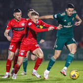 PAISLEY, SCOTLAND - DECEMBER 22: Dylan Reid and Tom Rogic in action during a Cinch Premiership match between St. Mirren and Celtic at SMiSA Stadium, on December 22, 2021, in Paisley, Scotland.  (Photo by Craig Williamson / SNS Group)