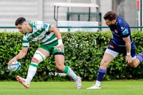 Benetton's Ignacio Mendy scores his side's opening try in the 31-6 victory over Edinburgh in the BKT United Rugby Championship at Stadio Monigo, in Treviso, Italy. (Photo by Alfo Guarise/INPHO/Shutterstock)