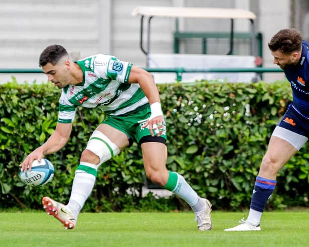 Benetton's Ignacio Mendy scores his side's opening try in the 31-6 victory over Edinburgh in the BKT United Rugby Championship at Stadio Monigo, in Treviso, Italy. (Photo by Alfo Guarise/INPHO/Shutterstock)