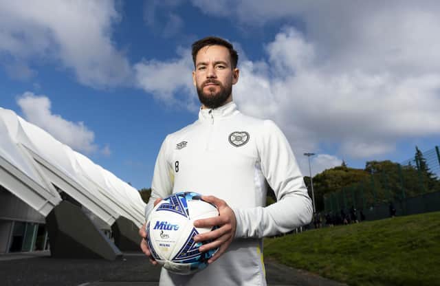 Orestis Kiomourtzoglou during a Hearts press conference at the Oriam, on September 29, 2022, in Edinburgh, Scotland.  (Photo by Mark Scates / SNS Group)