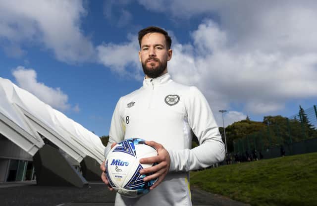 Orestis Kiomourtzoglou during a Hearts press conference at the Oriam, on September 29, 2022, in Edinburgh, Scotland. (Photo by Mark Scates / SNS Group)
