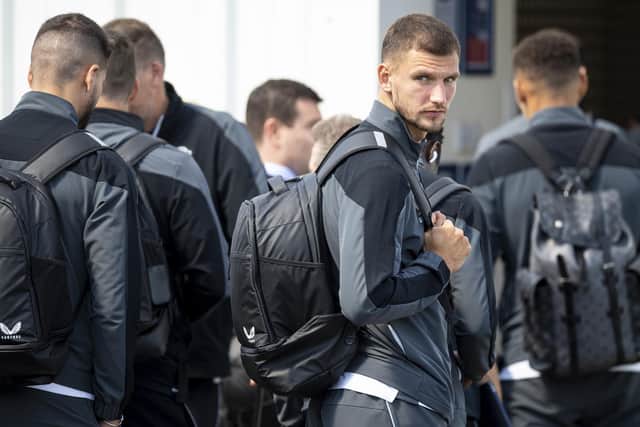 Borna Barisic and the Rangers squad leave for their Champions League qualifier in Belgium.