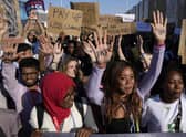 Climate activists march in Sharm El-Sheikh during a demonstration at the Unite Nation COP27 climate summit. Photo: Peter Dejong/AP