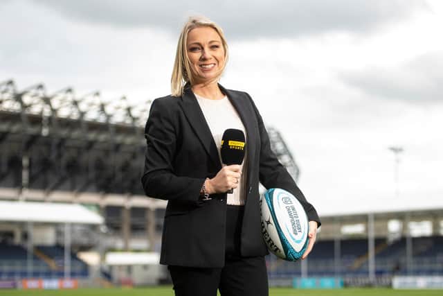 United Rugby Championship games are available to watch on pay-TV station Premier Sports whose presenters include Emma Dodds. SRU chief Mark Dodson is delighted with Premier's coverage but would also like to see some games in Scotland available free to air. Picture: Ross MacDonald/SNS