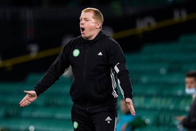 Celtic manager Neil Lennon shows his frustration.