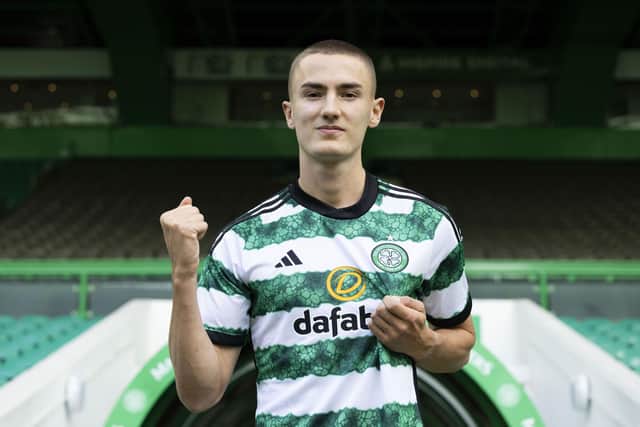Celtic's latest signing Gustaf Lagerbielke during a press conference.