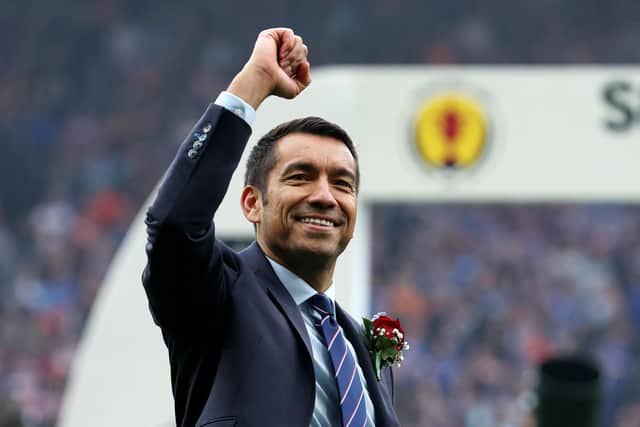 Giovanni van Bronckhorst ended his first six months as Rangers manager with silverware after victory over Hearts in the Scottish Cup final. (Photo by Ian MacNicol/Getty Images)