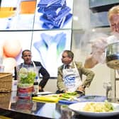 Nick Nairn (right), Background Richard Lochhead and Jim Fairue (Farmer and producer)