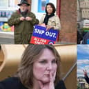 All the smaller parties running for the Scottish elections. L-R: Top: George Galloway with wife Putri Gayatri Pertiwi for All for Unity Party, Alex Salmond leader of the Alba Party.
Bottom: Michelle Ballantyne for Reform UK, Laurence Fox, leader of Reclaim Party, with Glasgow candidate Leo Kearse.