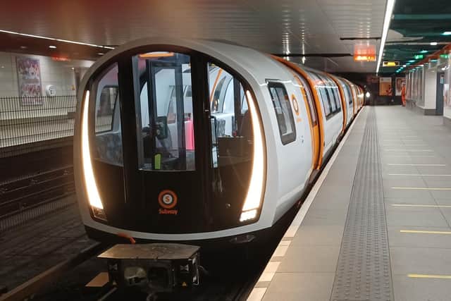 One of the new trains on the Glasgow Subway for the first time at Govan station on 4 December. Picture: SPT