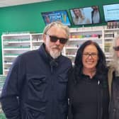 ​Tommy Flanagan and Mark Boone Jnr with store mangaer Steph Twycross.