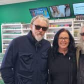 ​Tommy Flanagan and Mark Boone Jnr with store mangaer Steph Twycross.