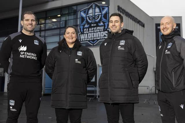 Fraser Brown, far left, is part of the Glasgow Warriors women's coaching set up alongside Chris Laidlaw, Lindsey Smith and Stuart Lewis.