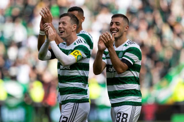Josip Juranovic, right, is one of the Celtic players whose future is under intense speculation.