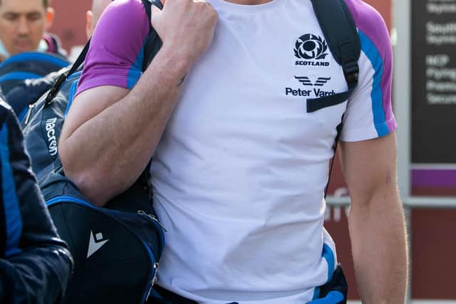 Blair Kinghorn at Edinburgh Airport as the Scotland team departed for Ireland.  (Photo by Ross Parker / SNS Group)