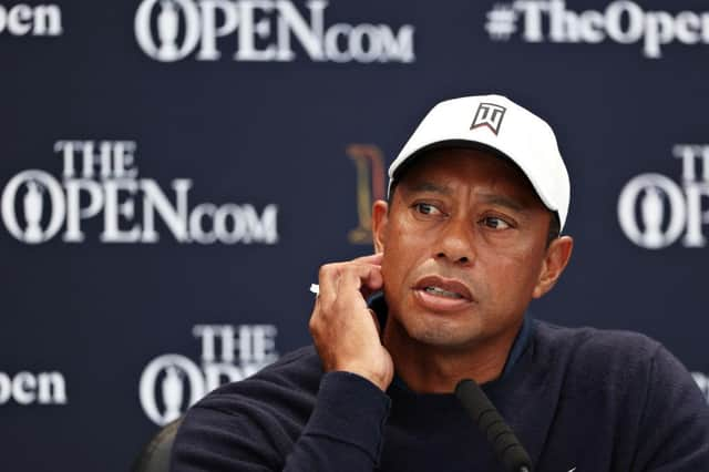 Tiger Woods looks on during a press conference prior to The 150th Open at St Andrews. Picture: Harry How/Getty Images.