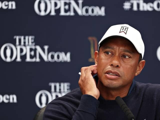 Tiger Woods looks on during a press conference prior to The 150th Open at St Andrews. Picture: Harry How/Getty Images.