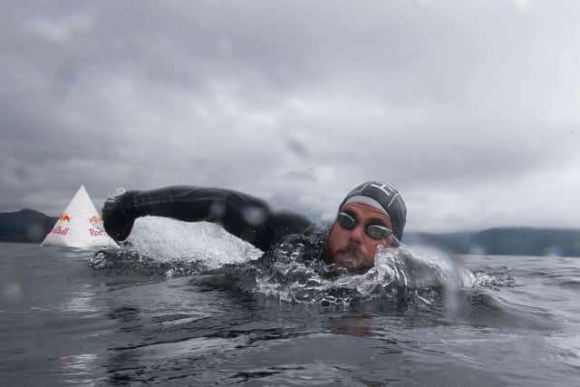 Ross Edgley while posting a world record for the longest continuous stage sea swim. Picture: Jeff Holmes/Shutterstock