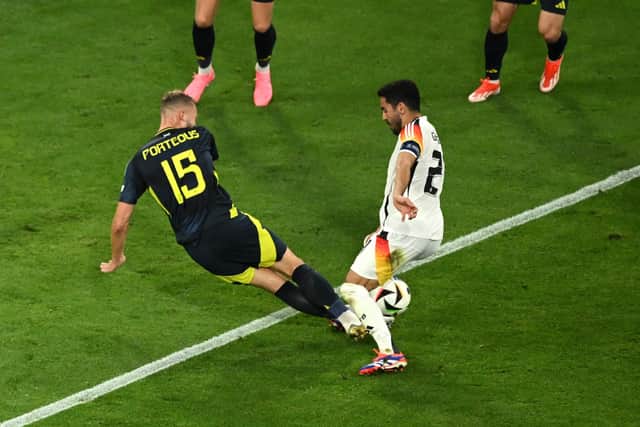 The tackle on Ilkay Gundogan which earned Ryan Porteous a red card in Scotland's 5-1 defeat to Germany at Euro 2024. (Photo by Clive Mason/Getty Images)