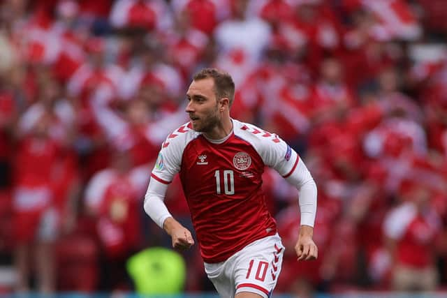 Denmark midfielder Christian Eriksen in action prior to his collapse against Finland.