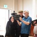 Jason and Fiona Connery with David Barras and Scott Mackay of the Scottish Youth Film Foundation during a visit to Leith Theatre.