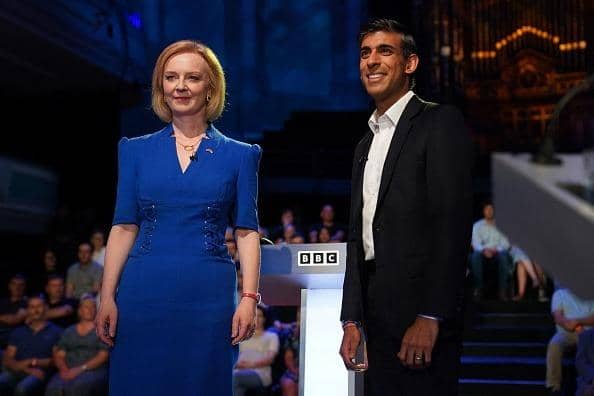 Liz Truss and Rishi Sunak take part in the BBC's 'The UK's Next Prime Minister: The Debate' in Victoria Hall in Stoke-on-Trent on July 25. Picture: JACOB KING/POOL/AFP via Getty Images